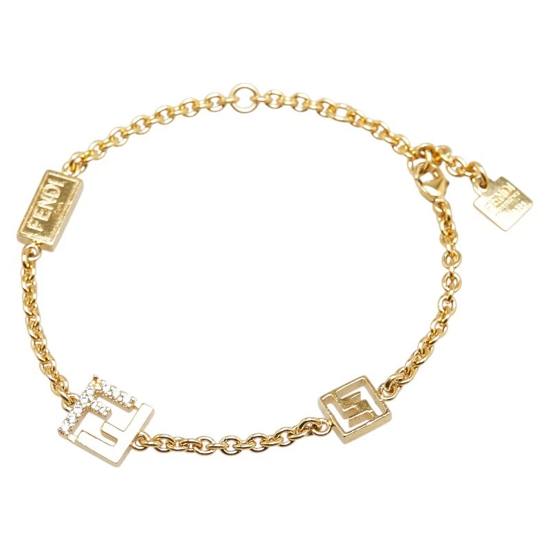 Bracciale donna FENDI FF logo placcato oro strass