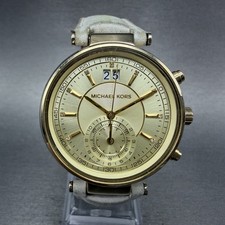Michael kors Sawyer Watch Women 38mm Gold Dial Gold Tone Date Chrono New Batt