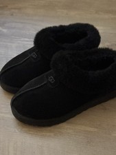 UGG Tazzette Suede Shearling Slipper Black Women's Size 8 Slip-On Fur Trim