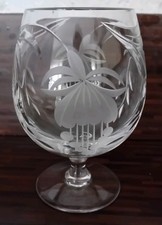 Royal Brierley Fuschia Crystal Cut Glass Brandy Glass signed