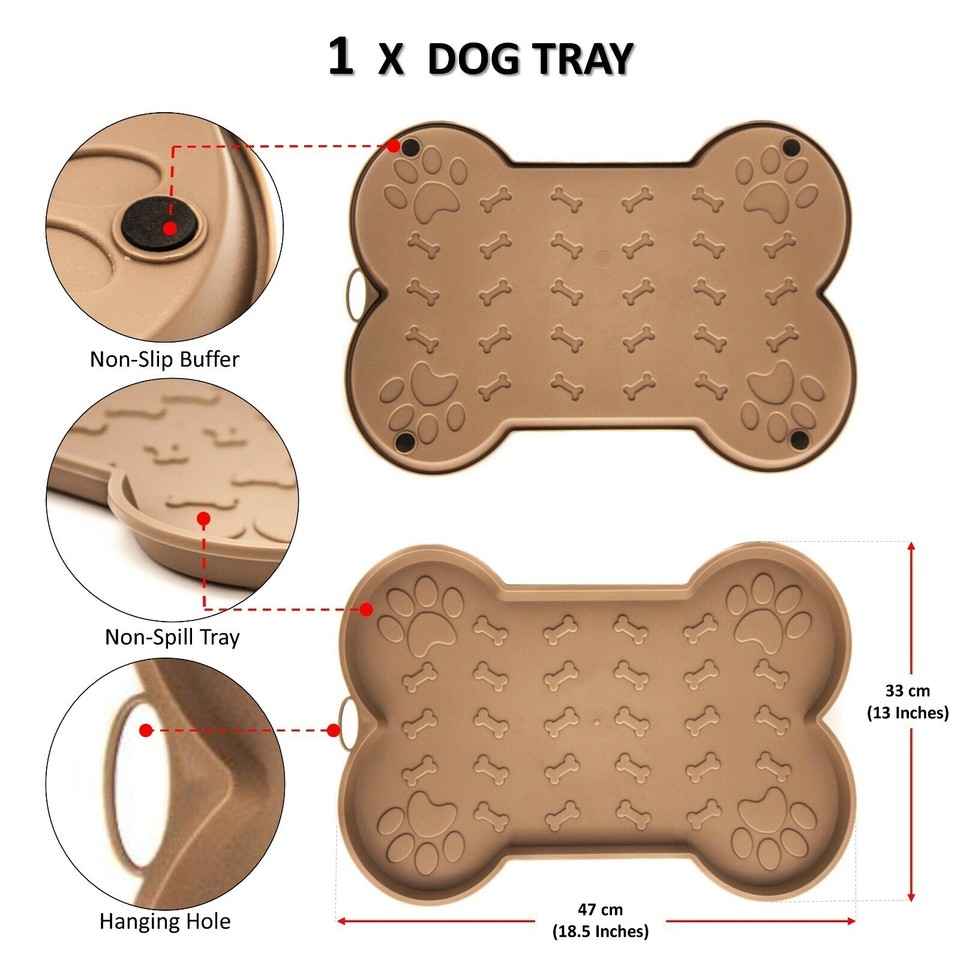 Pet Living Dog Bone Shape Feeding Mat – Non-Spill, Easy-Clean Plastic – Grey/Stone/Black, 45x35cm