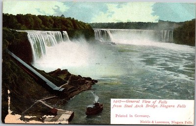 Niagara Falls Postcard General View Steel Arch Bridge Printed Germany C1