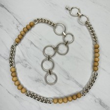 Wood Beaded Gold Chain Link Belt Boho Hippie - XS Small XS/S