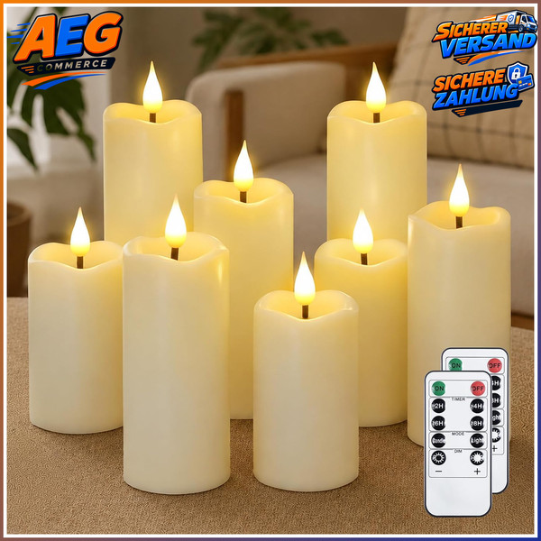 Led-Kerzen Flammenlos Elfenbeinfarben 8Er Set Mit Fernbedienung Und Timer-image