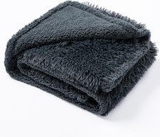 Reversible Waterproof Dog Blanket - Fluffy Faux Fur Pet Throw 40x28in Grey