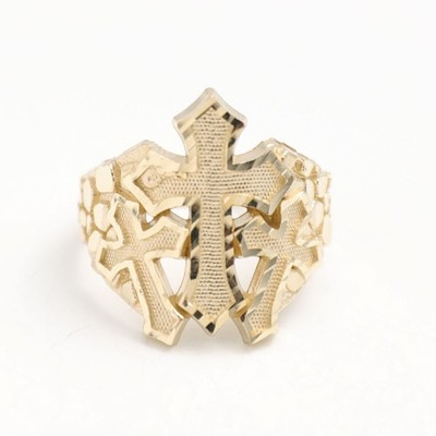 10K MASSIVER Dreifach Kreuz Nugget Ring Gelbgold alle Größen