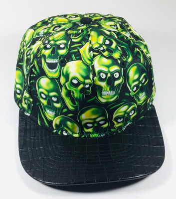 2019 LIQUID BLUE (GREEN SKULL) AOP STRAPBACK HAT SKATER LEATHER BRIM SUPER DOPE!