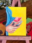ACEO Original Acrylic Painting, Man Cutting Watermelon, Signed OOAK 2.5x3.5 — photo 1