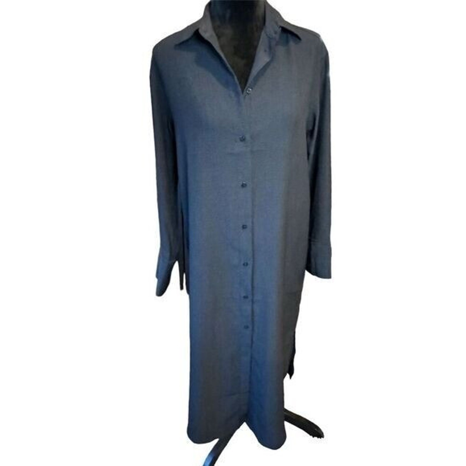 H&M Women's Black Long Sleeve Button-Down Midi Shirt Dress XS