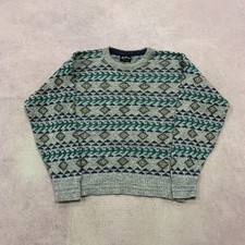 Vintage abstract knitted jumper Patterned Grandad chunky knit sweater Men's L
