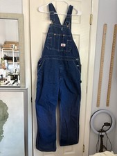Vintage Round House Denim Bib Overalls 38x30 Made In USA