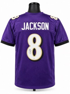 Lamar Jackson #8 Baltimore Ravens Signed Autographed Purple Football Jersey JSA