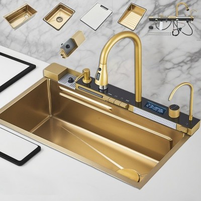 31.5'' Waterfall Single Bowl Smart Kitchen Sink Home Workstation Stainless Steel
