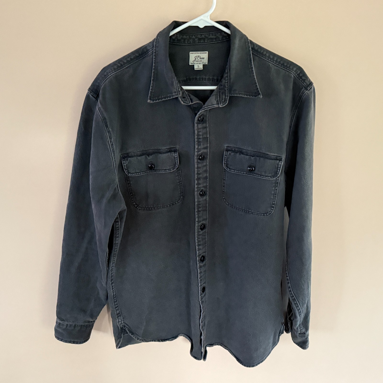 J. CREW Canvas Heavy Button Down Work Shirt Faded Black Men's Size Large L