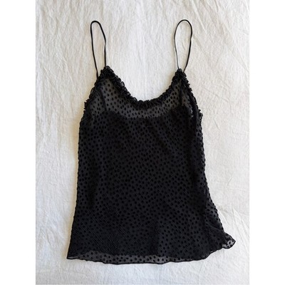 Realisation Par Evie Silk Velvet Polka Dot Cami Tank Top Devore Spot Black