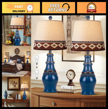 Rustic Farmhouse Table Lamps Set of 2 - Dimmable 3-Color Temperature Nightstand