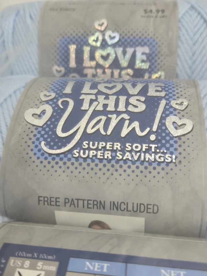 Lot 3 I Love This Yarn Super Soft Blue Yarn Knitting Acrylic 7oz x3 Skeins - Image 4 of 4