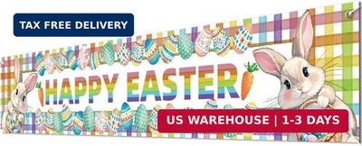 Easter Egg Banner Easter Signs Decorations Supplies Buffalo Plaid Check with Bun