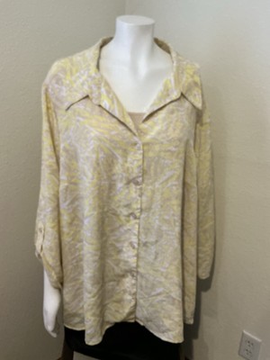Women s White Stag Button 3/4 Sleeve Yellow/beige Floral Top Size 4X(26W/28W)