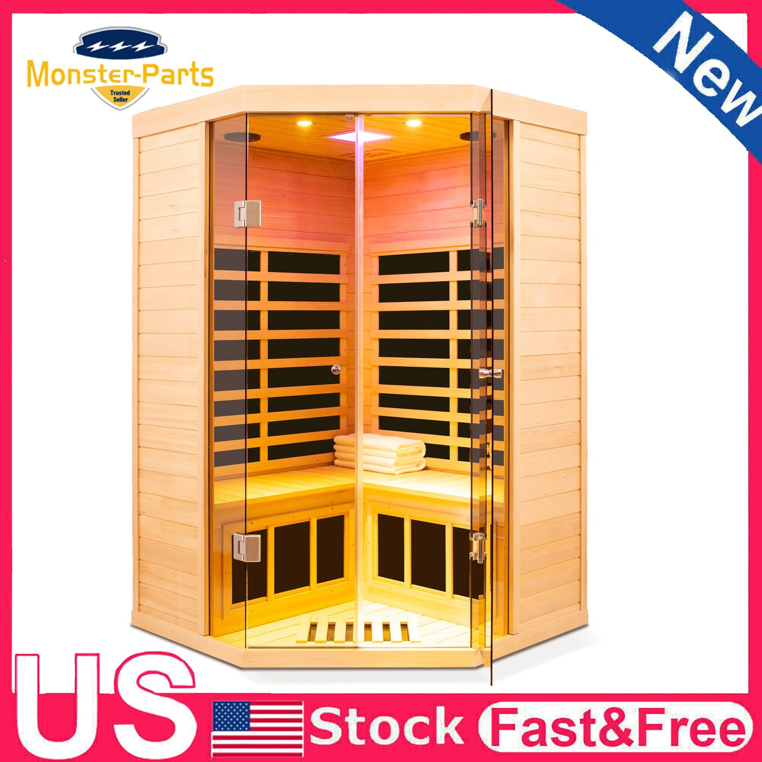 Deluxe Low EMF Far Infrared Indoor Corner Sauna Room Home Therapy Detox 2-Person