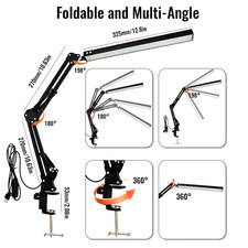 LED Desk Lamp with Clamp 5/10W Adjustable Swing Arm 3 Lighting Modes 10 Brightne