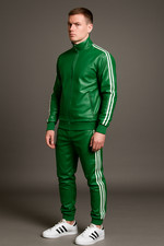 Men's PU / Real Lambskin Green Leather Track Suit Sweatsuit Jogging Tracksuit
