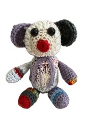 Amigurumi Crochet Clown Mouse Plush Patchwork Stuffed Animal Handmade 9 Inches
