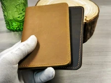 Genuine Crazy Horse Leather Wallet Bifold Card Holder Passport Cover Money Clip