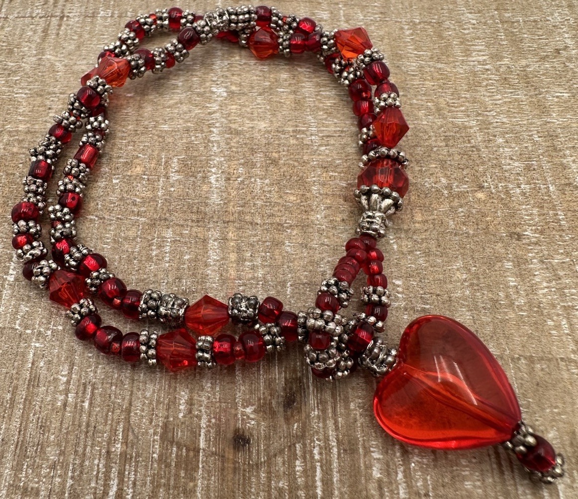 Heart Bracelet Ruby Red Beaded - image 2