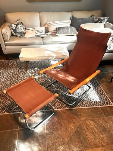 Vintage 70’s NY Chair and Ottoman By Takeshi Nii MCM Brown Denim Original