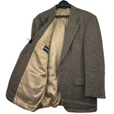 VTG Lands End HERRINGBONE Tweed Blazer Lambswool 42L Sport Coat Jacket Brown 2B