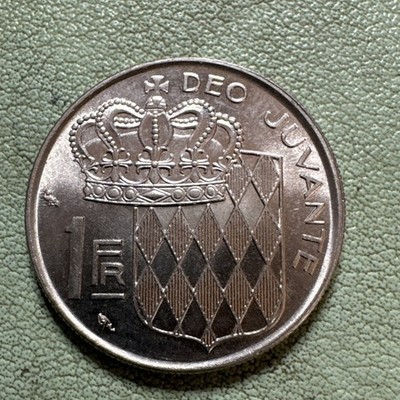 MONACO Prince RAINIER III 1960 1 FRANC Crown and Coat of Arms, Nickel BU