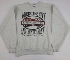 Vintage 90s Laingsburg Michigan Print Sweatshirt Vtg USA Made City Country WORN