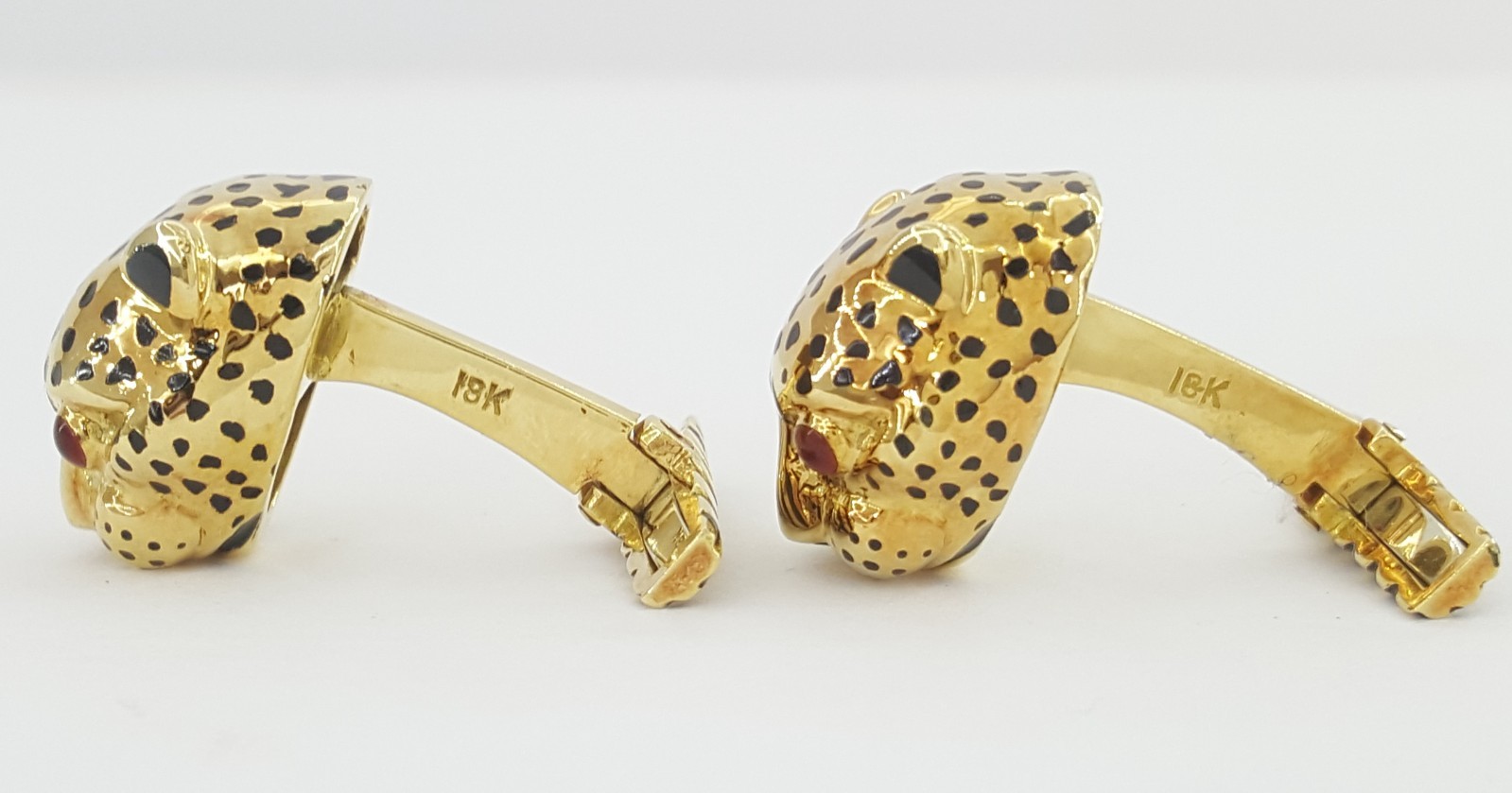 David Webb Ruby & Enamel Leopard Cufflinks 18k Ye… - image 12