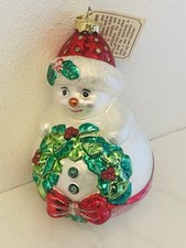 OWC Old World Christmas The Glass Glitter Snowman Wreath Ornament NWT Twelve 25