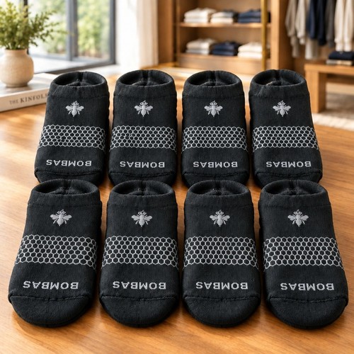 BOMBAS Men's Black Lot of 8 Pairs Low Ankle Socks Size L Awesome Deal Authentic 