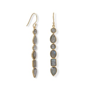 Authentic 14 Karat Gold Plated Multi Shape Labradorite Earrings - .925 Sterling Silver