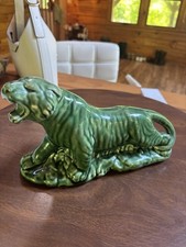 Vintage Roaring Tiger Light Green Glazed Ceramic Planter Pottery