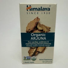 Himalaya Arjuna 60 Caplets EXP 06/26 Organic Dairy-Free Gluten-Free GMP