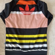 Adidas Originals Womens Superstar Track Jacket SST Black Colorful Trefoil Sz Sm