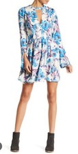 Free People Women’s Tegan Pleated Mini Dress Blue Purple Flowers 4