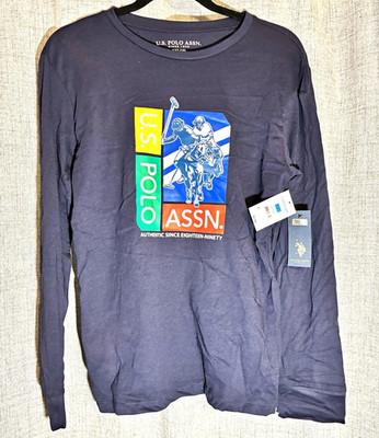 NWT U.S. Polo Assn Boy Blue Long Sleeve Crew Neck Graphic Size XXL (18)