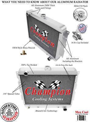 AR Champion 4 Row Radiator for 1970 - 1972 Dodge Charger Small Block V8 Engine