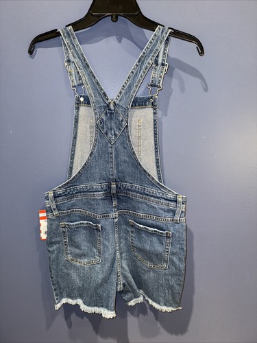 XL 14 Girls Shorts Denim Bib Cat & Jack Girls Denim Overalls NWT Blue Distressed - Picture 5 of 5