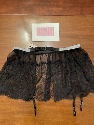 VICTORIA’S SECRET VERY SEXY SHINE LACE SKIRT w/ GARTERS SHEER BLING XS/S  NWT
