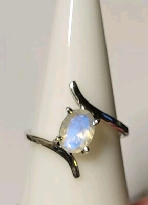 Natürlicher Regenbogen Mondstein 925 Sterling Silber Ring Größe 7 0568