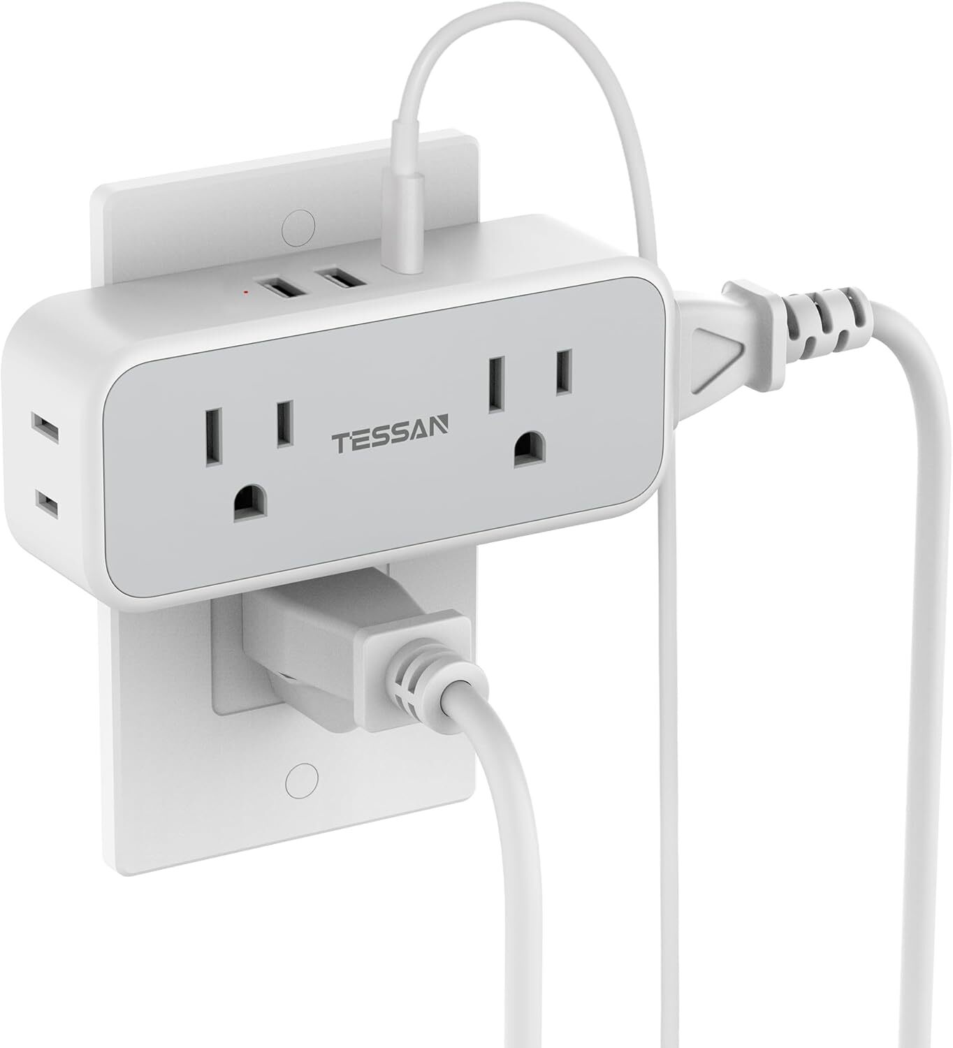 Multi Plug Outlet Extender Wall Surge Protector with 4 AC 3 USB Ports Charging