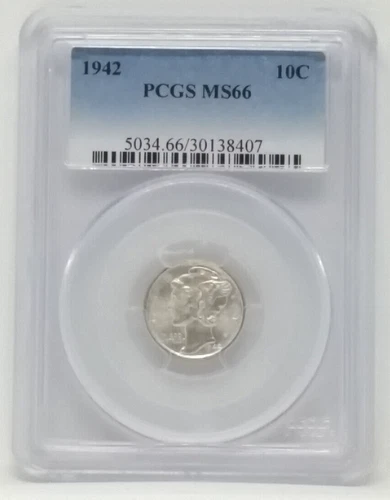 1942 Mercury Dime, 10c - Graded PCGS MS66