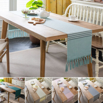 Stripe Tassel Table Runner | 16x72 Inch Cotton Decorative Runner For Dinner Parties
