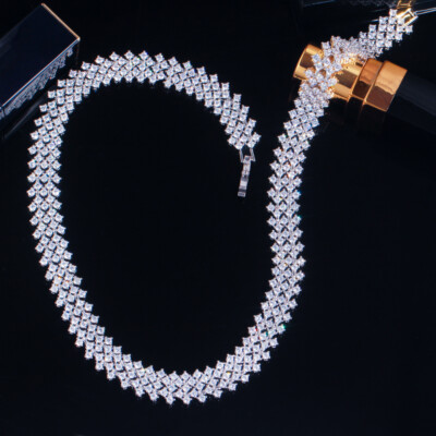 Shining Silver Plated Round Cubic Zirconia Wide Tennis Choker